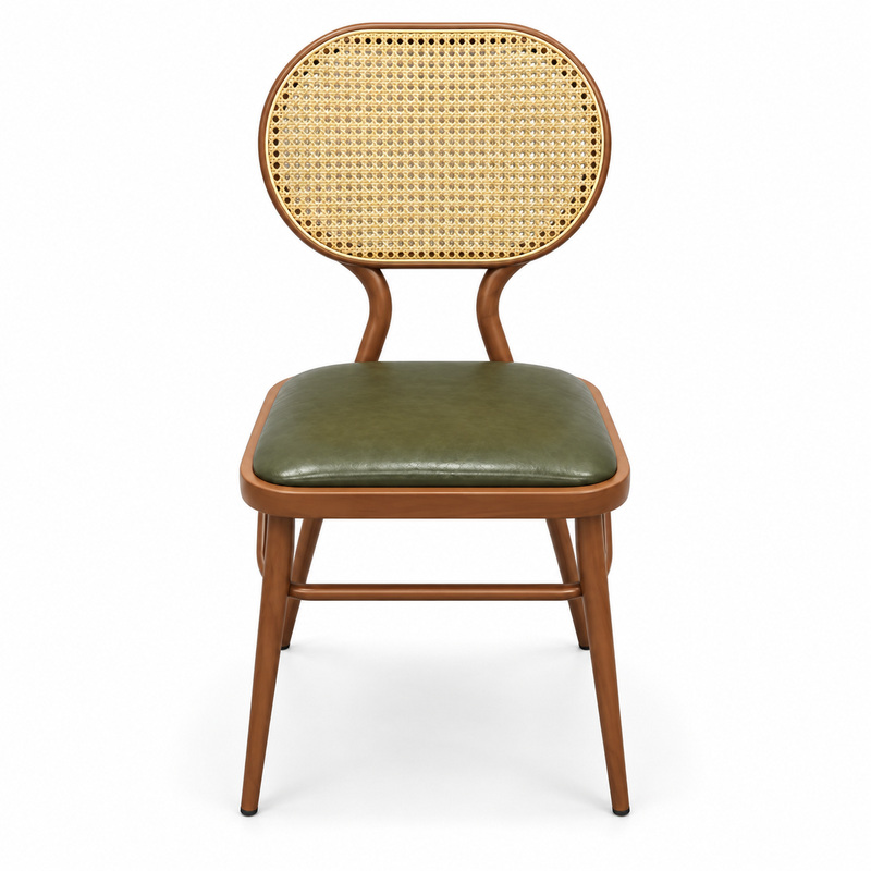 JYX-291 Olive Green Seat Oval Cane-Back Dining Chair
