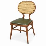 JYX-291 Olive Green Seat Oval Cane-Back Dining Chair left 45-degree view