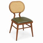 JYX-291 Olive Green Seat Oval Cane-Back Dining Chair right 45-degree view