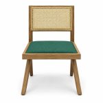 JYX-292 Green Seat Rectangular Cane-Back Dining Chair front view