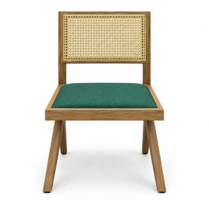 JYX-292 Green Seat Rectangular Cane-Back Dining Chair front view