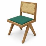JYX-292 Green Seat Rectangular Cane-Back Dining Chair left 45-degree view