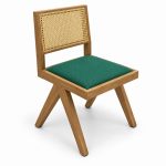 JYX-292 Green Seat Rectangular Cane-Back Dining Chair right 45-degree view