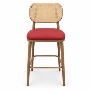 JYX-293 Red Seat Cane-Back Bar Stool front view