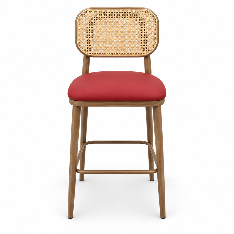 JYX-293 Red Seat Cane-Back Bar Stool