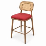 JYX-293 Red Seat Cane-Back Bar Stool left 45-degree view