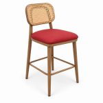 JYX-293 Red Seat Cane-Back Bar Stool right 45-degree view