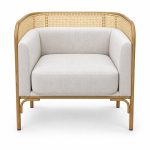JYX-294 White Cushioned Cane-Trimmed Lounge Chair front view