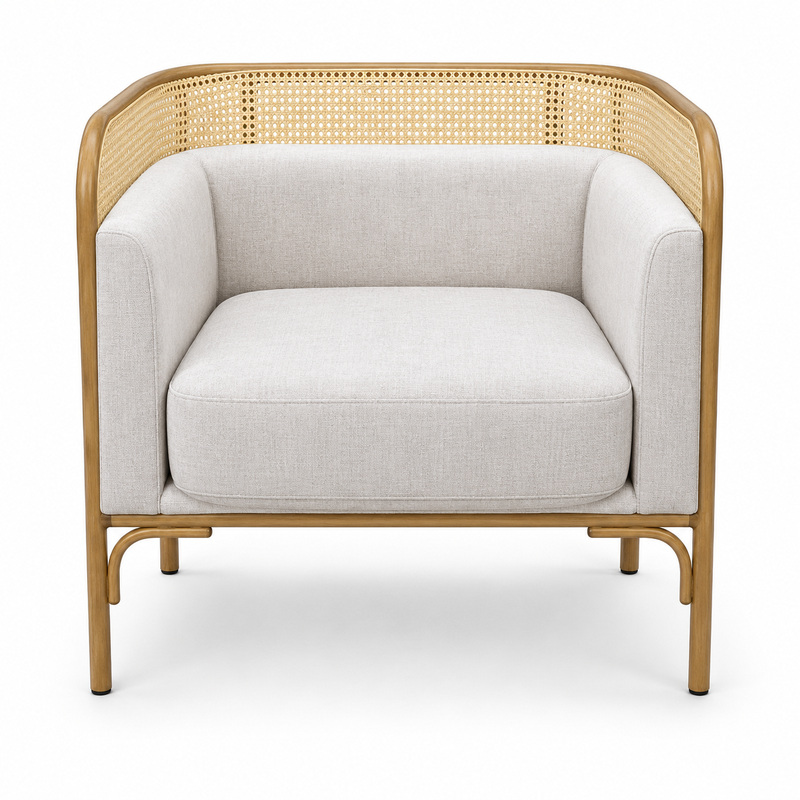 JYX-294 White Cushioned Cane-Trimmed Lounge Chair