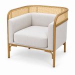 JYX-294 White Cushioned Cane-Trimmed Lounge Chair left 45-degree view