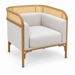 JYX-294 White Cushioned Cane-Trimmed Lounge Chair right 45-degree view