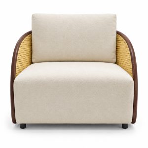 White Cushioned Cane-Side Lounge Chair
