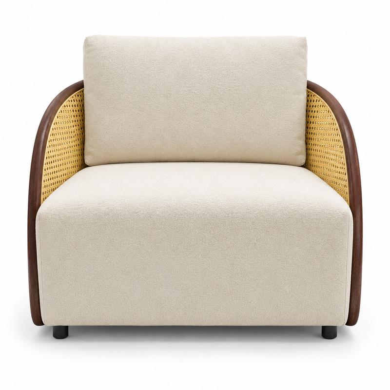 JYX-295 White Cushioned Cane-Side Lounge Chair