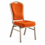 RH-7002 Orange Silver-Tone Frame Banquet Chair — left 45 view