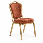 RH-7022 Red Patterned Gold-Tone Banquet Chair — left 45 view