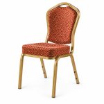 RH-7022 Red Patterned Gold-Tone Banquet Chair — right 45 view