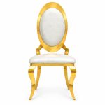 RH-8025 Ivory Gold-Tone Oval-Back Banquet Chair — front view