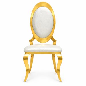 Ivory Gold-Tone Oval-Back Banquet Chair