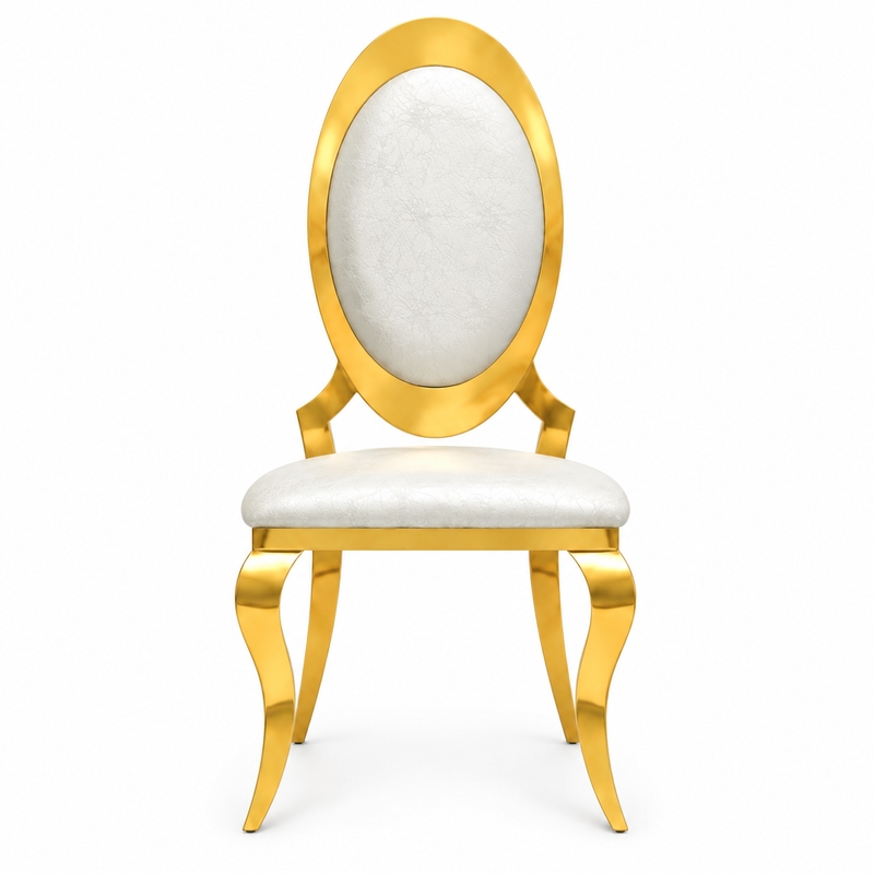 RH-8025 Ivory Gold-Tone Oval-Back Banquet Chair