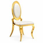 RH-8025 Ivory Gold-Tone Oval-Back Banquet Chair — left 45 view