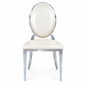 Ivory Silver-Tone Oval-Back Banquet Chair