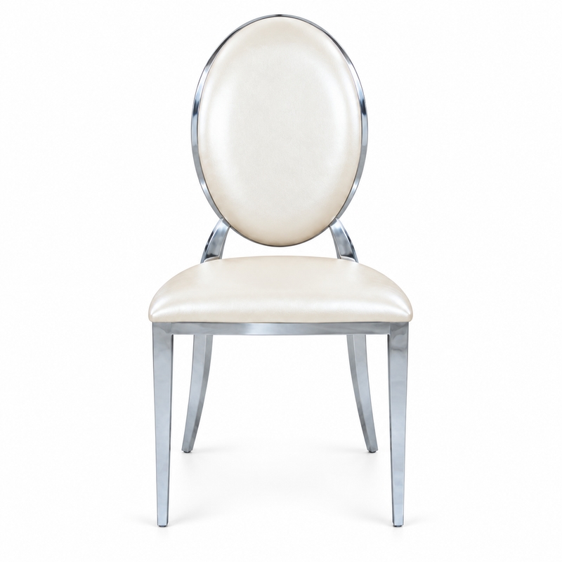 RH-8031 Ivory Silver-Tone Oval-Back Banquet Chair