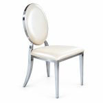 RH-8031 Ivory Silver-Tone Oval-Back Banquet Chair — left 45 view