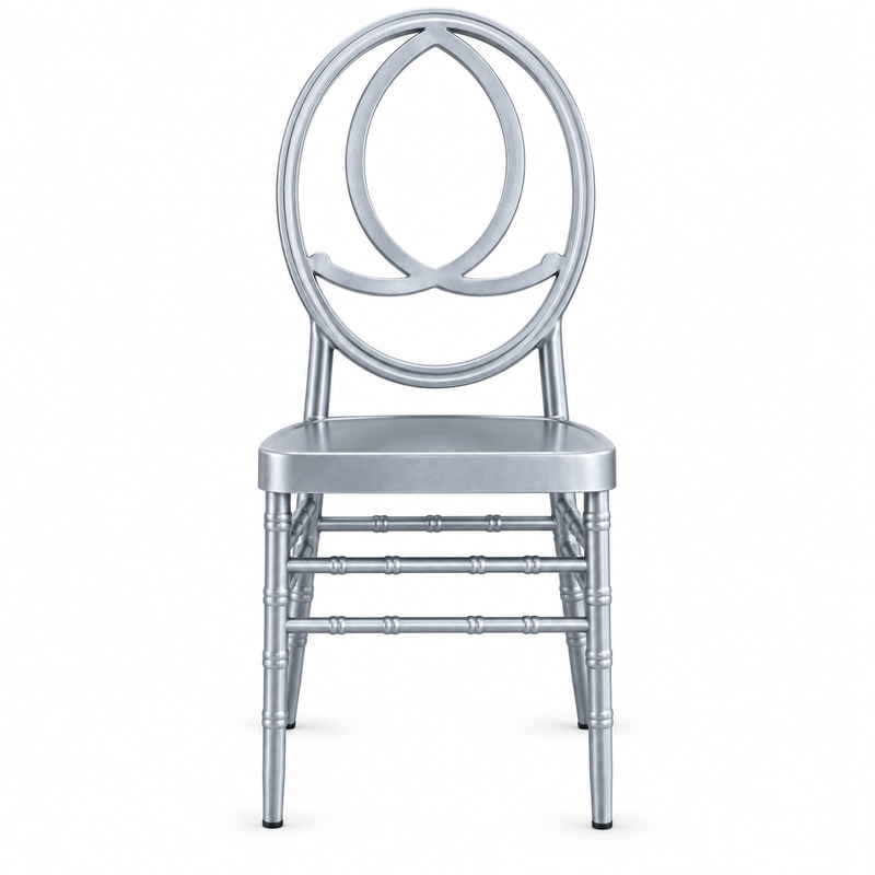 RH-9006 Silver-Tone Double-Oval Back Banquet Chair