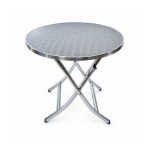 YMX-D06 Outdoor Silver Round Folding Bistro Table left 45 view