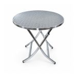 YMX-D06 Outdoor Silver Round Folding Bistro Table right 45 view