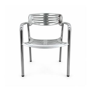 Outdoor Silver Horizontal-Slat Armchair