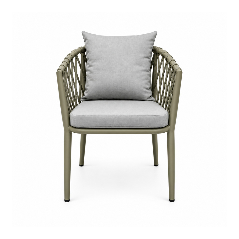 YMX-L-001 Outdoor Grey Rope-Woven Cushioned Armchair