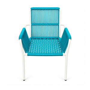 YMX-L-002 Outdoor Turquoise Rope Chair with White Legs front view
