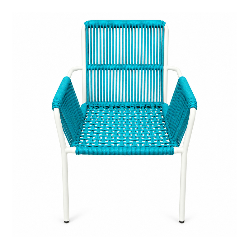YMX-L-002 Outdoor Turquoise Rope Chair with White Legs