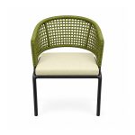 YMX-L-003 Outdoor Green Rope Chair with Yellow Cushion front view