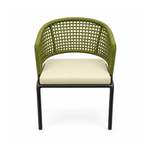 YMX-L-003 Outdoor Green Rope Chair with Yellow Cushion front view