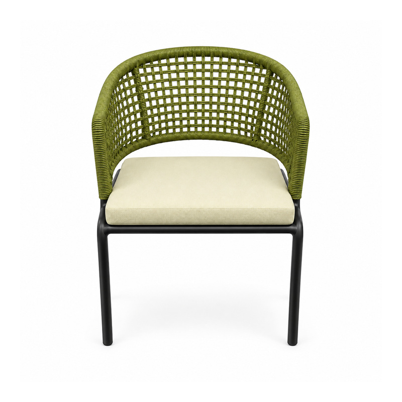 YMX-L-003 Outdoor Green Rope Chair with Yellow Cushion