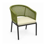 YMX-L-003 Outdoor Green Rope Chair with Yellow Cushion left 45 view