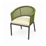 YMX-L-003 Outdoor Green Rope Chair with Yellow Cushion right 45 view
