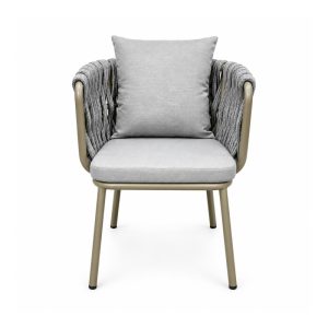 YMX-L-004 Outdoor Thick Grey Rope Cushioned Armchair front view