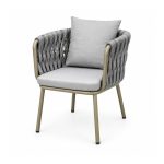 YMX-L-004 Outdoor Thick Grey Rope Cushioned Armchair right 45 view