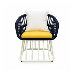 YMX-L-007 Outdoor Navy Rope Chair with White Drum Base front view