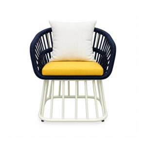 YMX-L-007 Outdoor Navy Rope Chair with White Drum Base front view