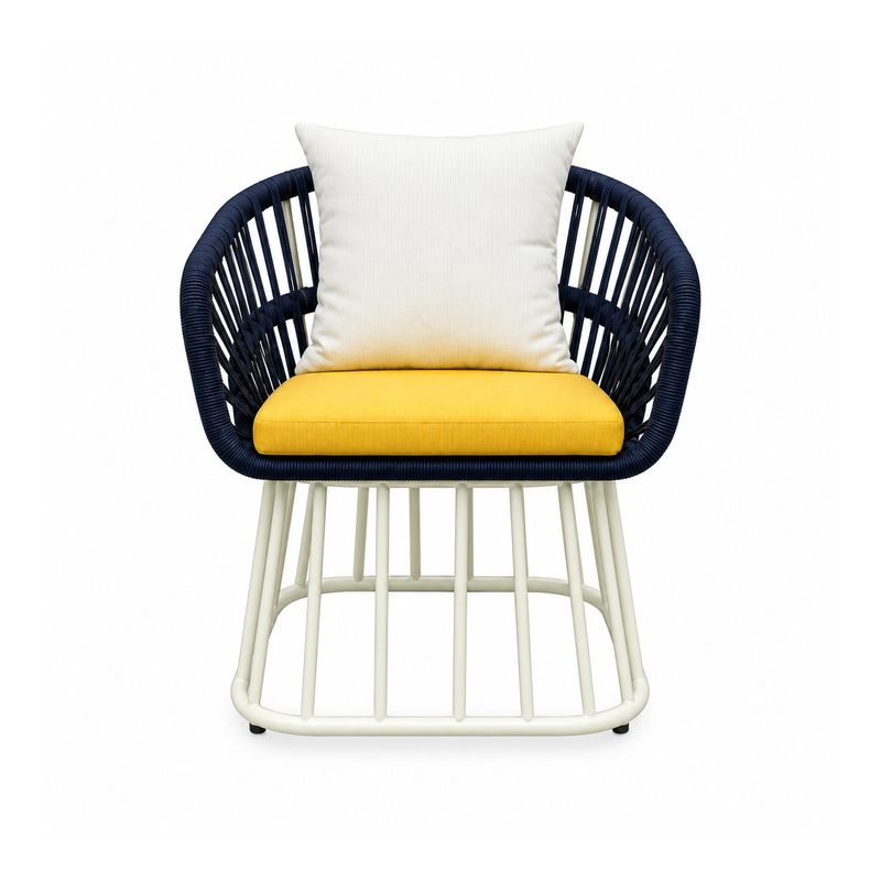 YMX-L-007 Outdoor Navy Rope Chair with White Drum Base