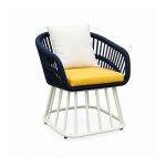 YMX-L-007 Outdoor Navy Rope Chair with White Drum Base left 45 view