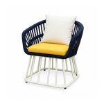 YMX-L-007 Outdoor Navy Rope Chair with White Drum Base right 45 view