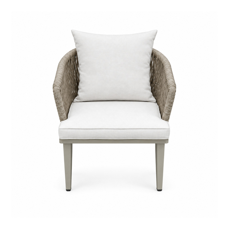 YMX-L-008 Outdoor Grey Rope Armchair with Ivory Cushions