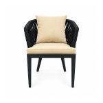 YMX-L-011 Outdoor Black Rope Armchair with Beige Cushions front view