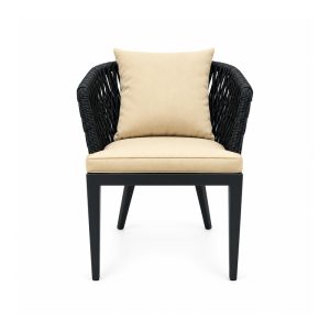 Outdoor Black Rope Armchair with Beige Cushions