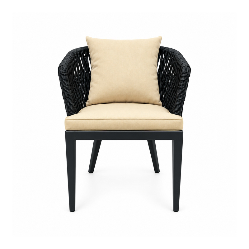 YMX-L-011 Outdoor Black Rope Armchair with Beige Cushions